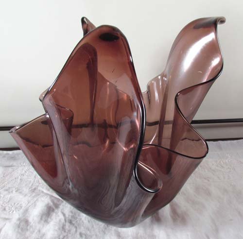 Venini Purple Glass Handkerchief Vase: Title: Venini Purple Glass Handkerchief Vase Medium: glass incised Venini, from The Estate of Joe Trees Dimensions: 11.5 x 11 x 13 inches