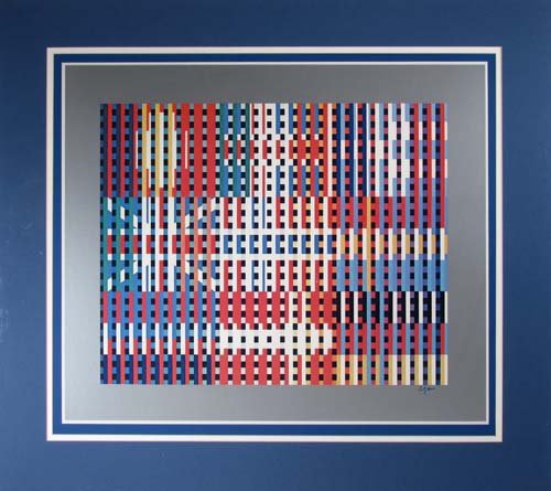 Yaacov Agam offset lithograph "Flags of All Nation: Artist: Agam, Yaacov (Israeli, born 1928) Title: Flags of All Nations Medium: offset lithograph Dimensions: 16 x 20 inches Signature: printed signature Provenance: Ross Gallery, New Jerse