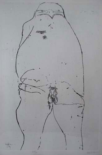 Leonard Baskin etching "Bird Head Man Facing Front: Artist: Baskin, Leonard (American, 1922-2000) Title: Bird Head Man Facing Front Date: 1957 Medium: etching Dimensions: 17.75 x 11.75 inches Edition: 236/300 Signature: pencil si