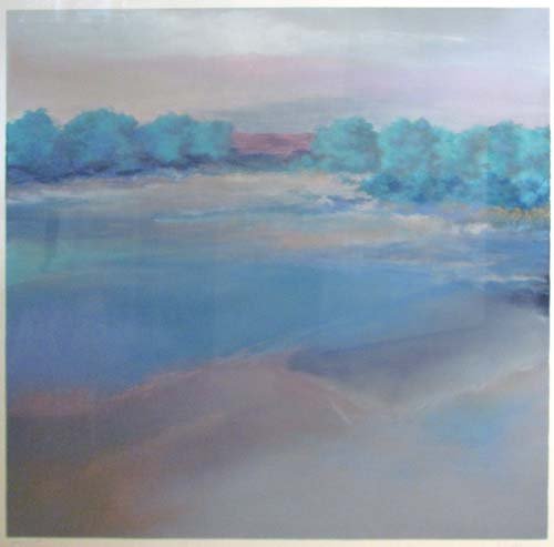 Don Bradshaw orig serigraph "Morning Light": Artist: Bradshaw, Don (American, born 1961) Title: Morning Light Date: 1980's Medium: monoprint Dimensions: 38 x 38 inches Description: misty poetic landscape Signature: signed