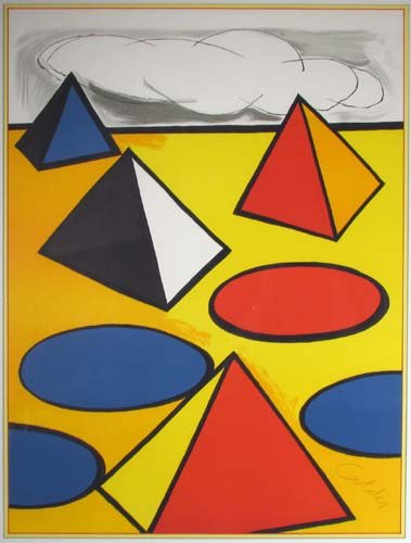 Alexander Calder "Homage to the Pyramids" color li: Artist: Calder, Alexander (American 1898-1976) Title: La Piege Date: 1973 Medium: lithograph printed in colors on Arches Paper Dimensions: 30 x 23 inches Edition: EA Description: </