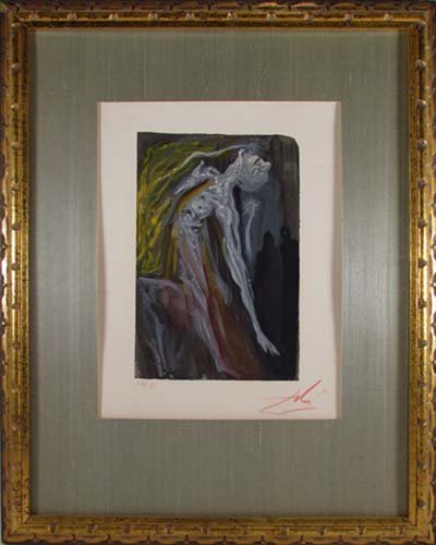 Salvador Dali Dante's Divine Comedy Series (Infern: Artist: Dali, Salvador (Spanish Title: from Dante's Divine Comedy Series (Inferno), "Cantos #9, The Furies" Date: circa 1963 Medium: woodblock printed in colors on BFK Rives paper Dimensions: 13 1/4