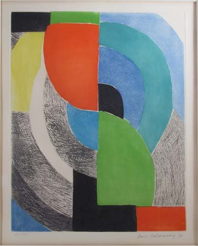 SONIA DELAUNAY orig etching and aquatint "Avec Moi: Artist: Delaunay, Sonia (French 1885-1979) Title: Avec Moi-Même Date: 1970 Medium: etching with aquatint printed in colors Dimensions: 19.25 x 15.5 inches Edition: 42/75 Signature: