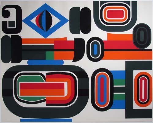 Jean Dewasne original serigraph "Aurora-set": Artist: Dewasne, Jean (French 1921 - 1999) Title: Aurora-set Date: 1975 Medium: serigraph on coated paper Dimensions: 25.5 x 31..5 inches Edition: from an edition of around 100 Sig