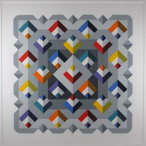 Marko Spalatin orig serigraph "Quantum VIII": Artist: Spalatin, Marko (Croatian/American, born 1945) Title: Quantum VIII Medium: serigraph printed in colors Dimensions: 20. 5 x 20.5 inches Edition: 59/70 Signature: pencil signed