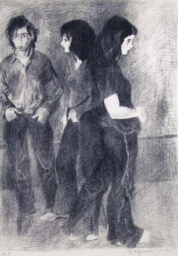 Raphael Soyer Three Figures lithograph: Artist: Soyer, Raphael (Russian/American 1899-1987) Title: Three Figures Medium: lithograph Dimensions: 20 x 14.5 inches Edition: AP Signature: Pencil signed and inscribed AP lower margin
