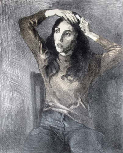 Raphael Soyer Girl Combing Her Hair lithograph: Artist: Soyer, Raphael (Russian/American 1899-1987) Title: Girl Combing Her Hair Medium: lithograph printed in colors Dimensions: 20 x 16 inches Edition: 83/150 Signature: Pencil signed an