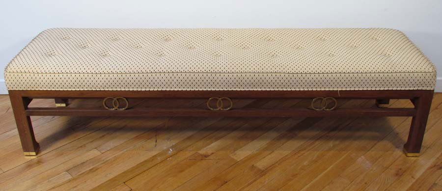 Michael Taylor for Baker Upholstered Bench: Artist: Michael Taylor Title: Baker for Baker "Far East Collection" Medium: wood upholstery, brass Dimensions: 16 x 67 x 18.5 inches