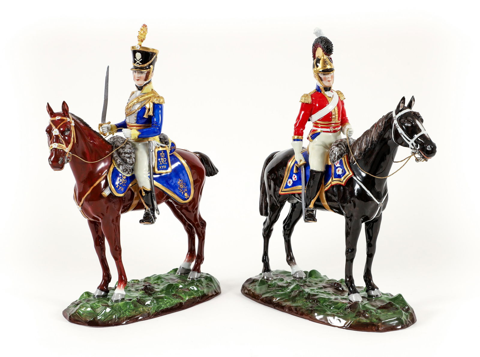 Pair of Sitzendorf Painted Porcelain Calvary Officers (1 of 13)