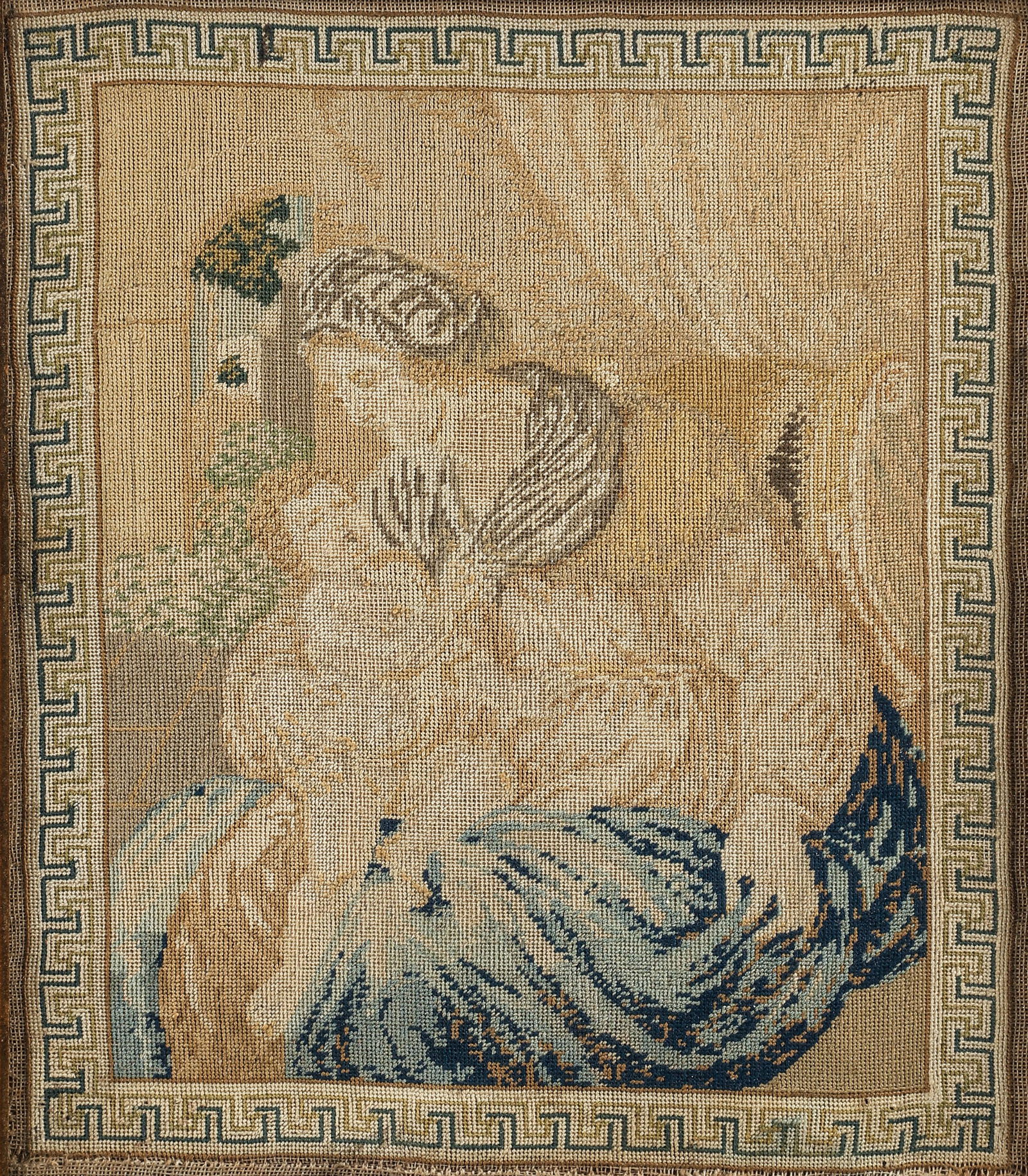 Antique Framed Needlework of Mother and Child  (1 of 3)