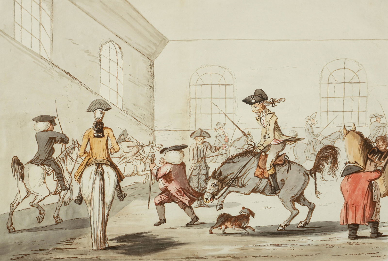 Bunbury hand colored engraving A Riding House (1 of 6)