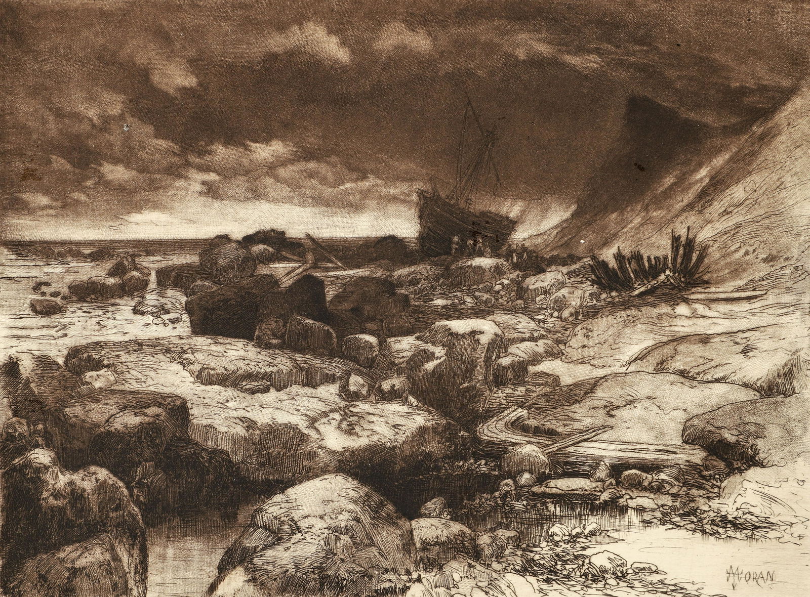 Thomas Moran 1888 etching A Wreck Montauk (1 of 5)