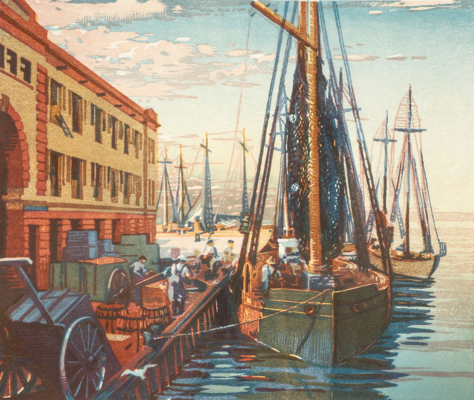 Louis Novak color woodcut Fish Pier, Boston (1 of 6)