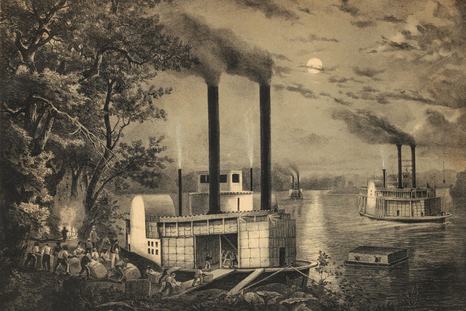 F. Sala and Company Lithograph Scene on the Mississippi (1 of 5)