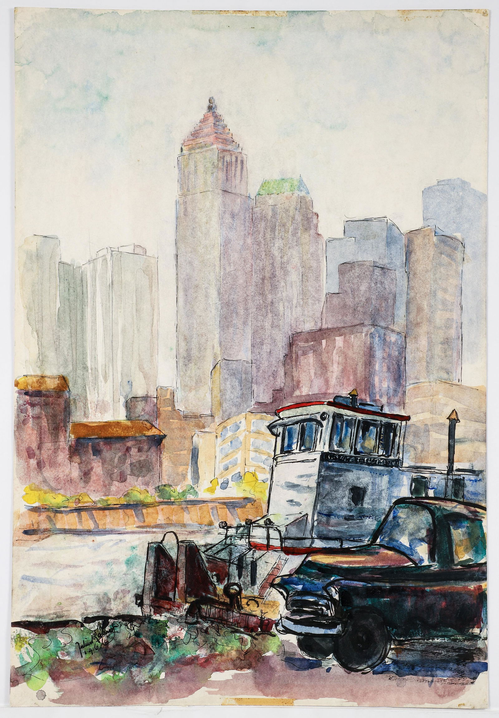 Julius Kahn Watercolor on Paper Downtown Pittsburgh  (1 of 3)