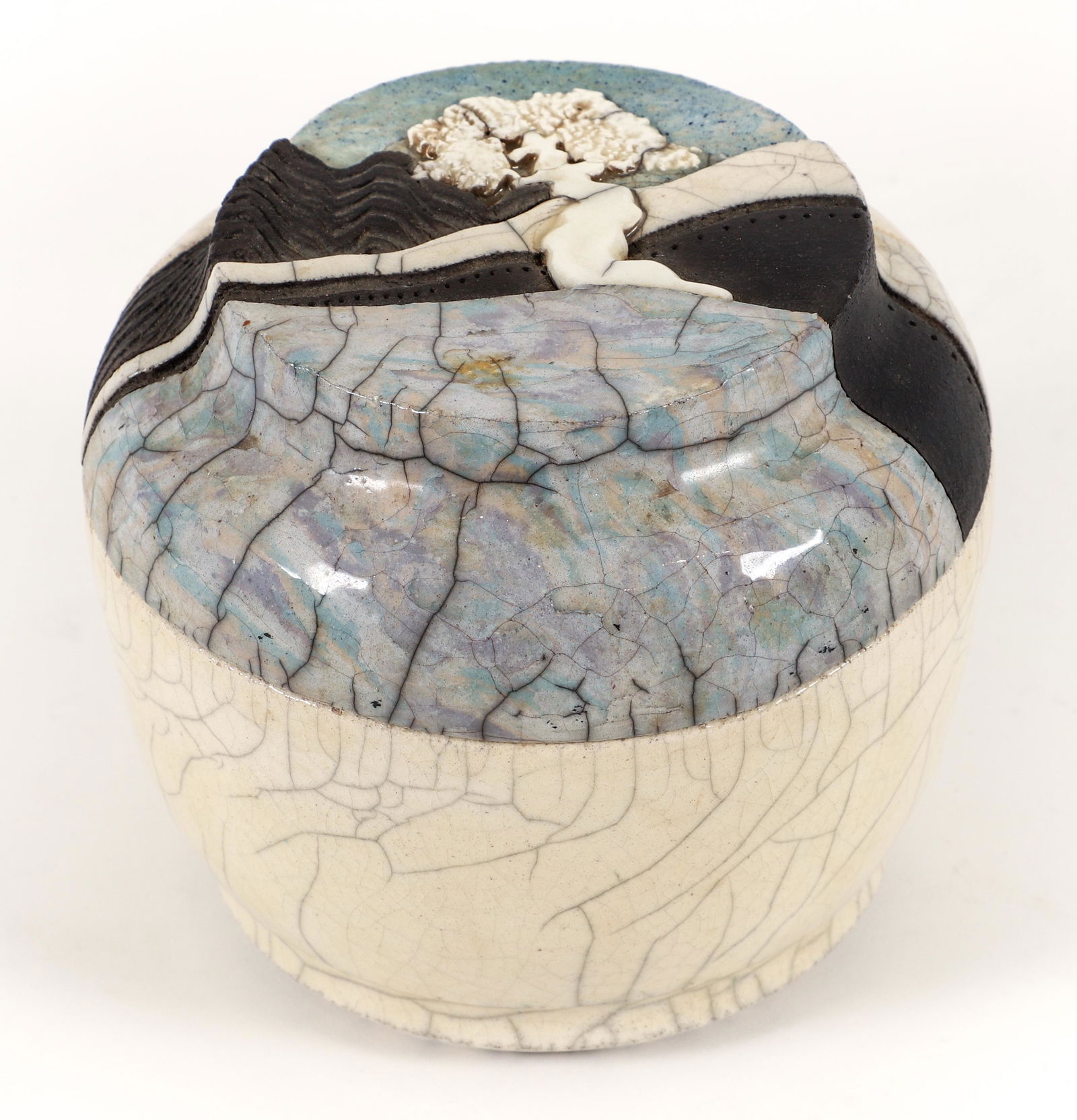 Bill Herb Studio Pottery Raku Lidded Vessel  (1 of 7)