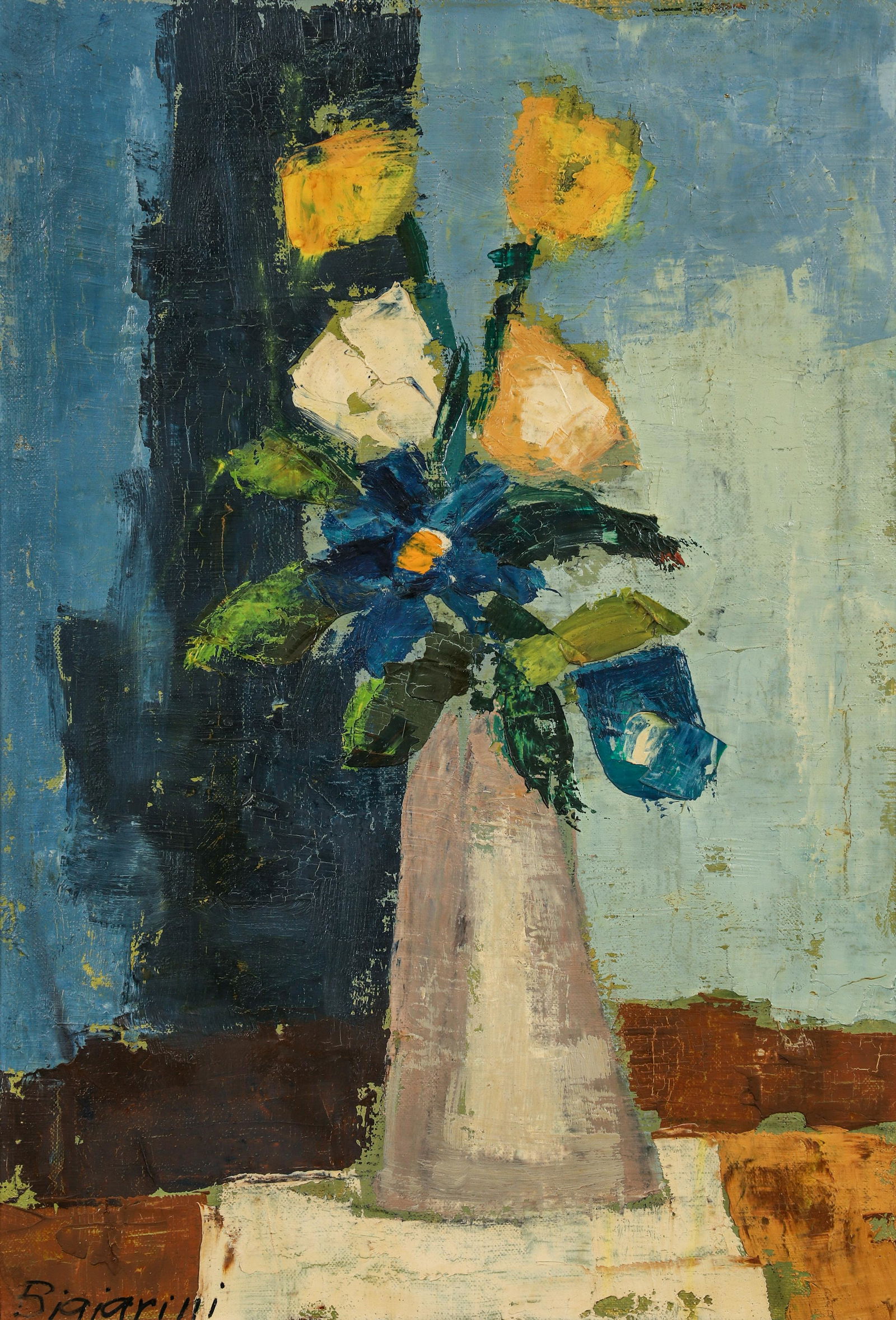 Attr. Gino Bigiarini Oil on Canvas Flower Vase  (1 of 7)