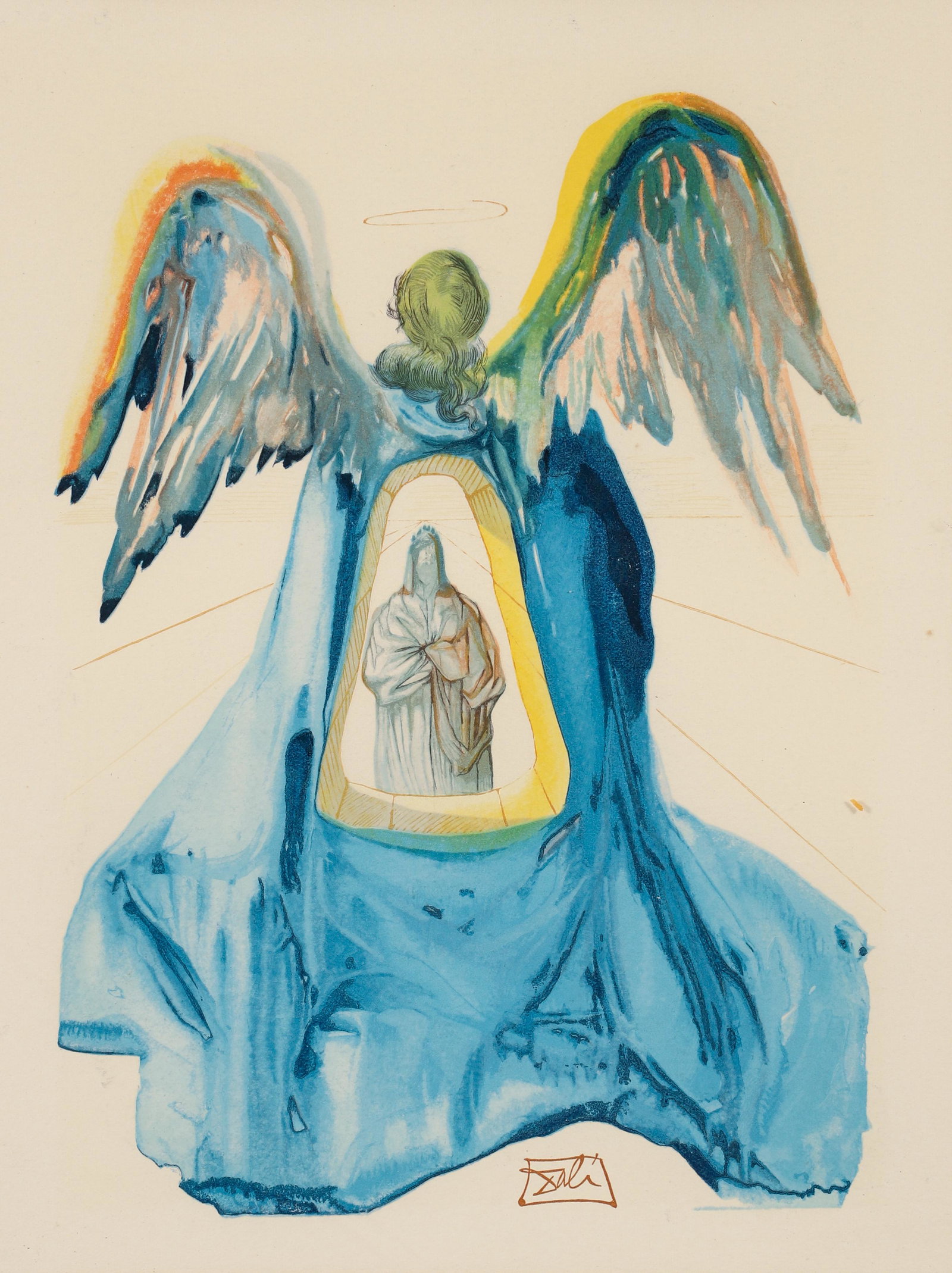 Salvador Dali Color Woodcut Dante Purified : Dali, Salvador (Spanish, 1904-1989), Dante Purified (Purgatory #33), color woodblock on wove paper, from Dante's The Divine Comedy portfolio originally published in 1960, signed in the plate, not numb