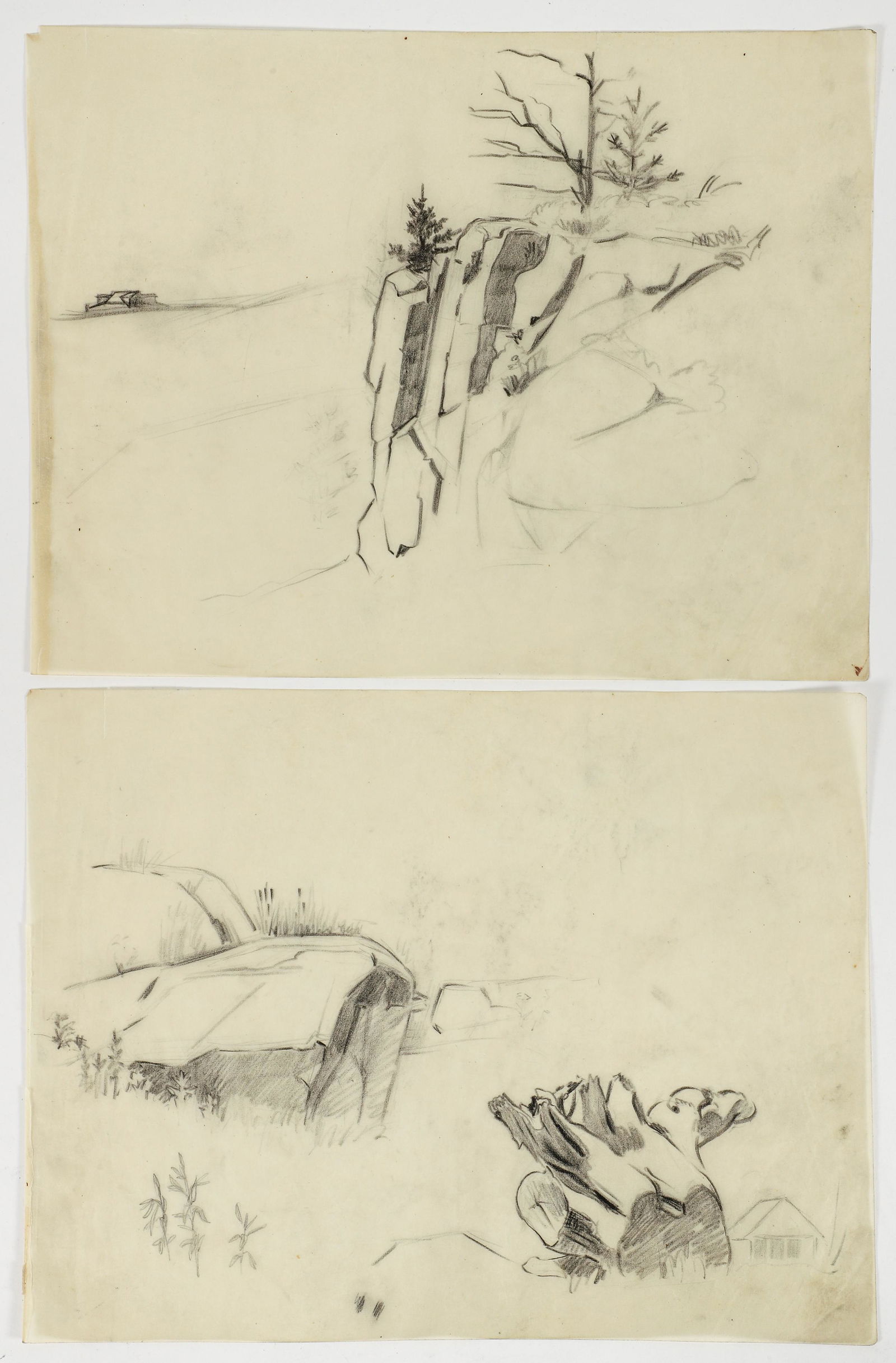 Louis Lozowick pencil studies related to 1940s lithos (1 of 5)