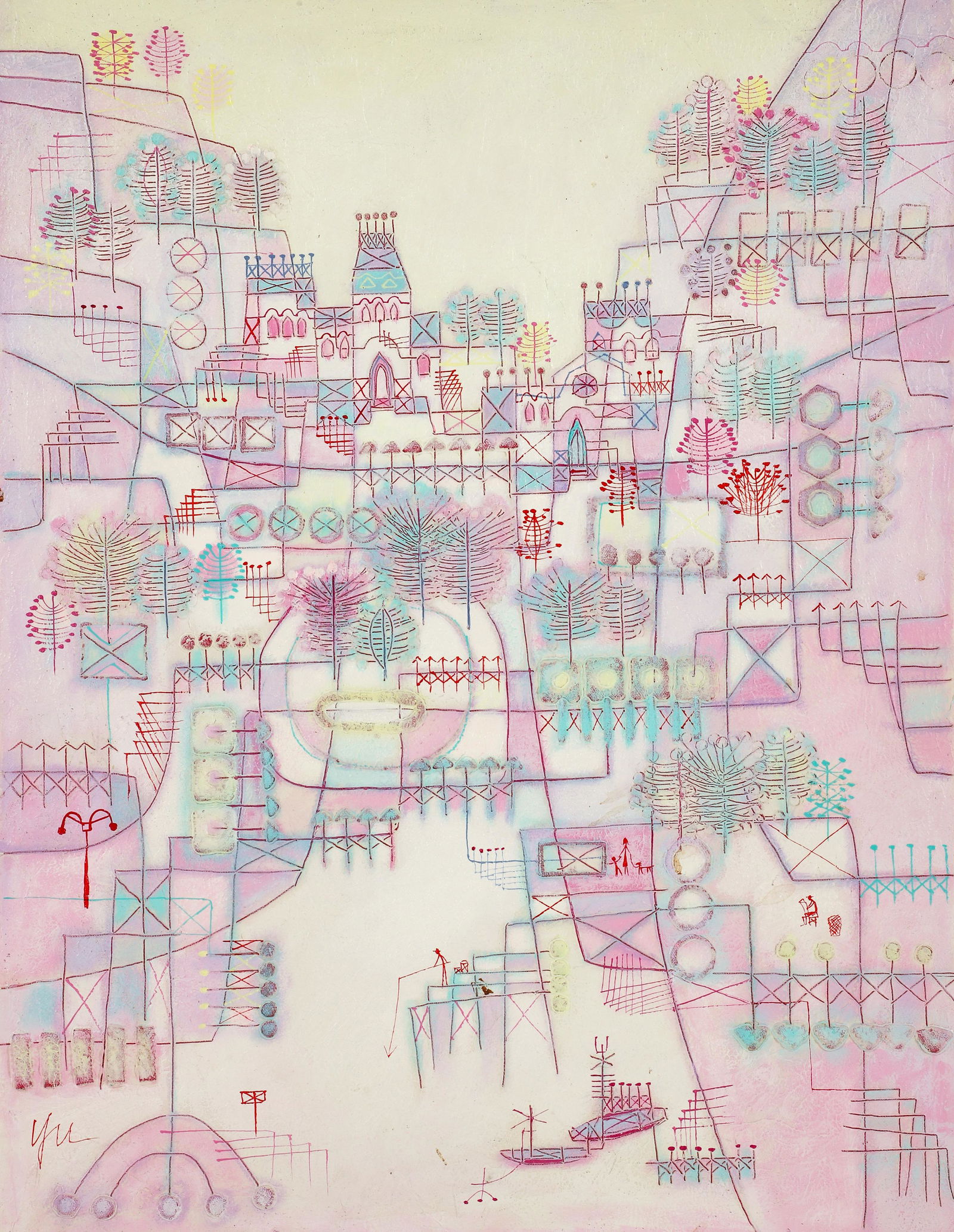 Heshi Yu Acrylic on Canvas Abstracted Town Impasto  (1 of 4)