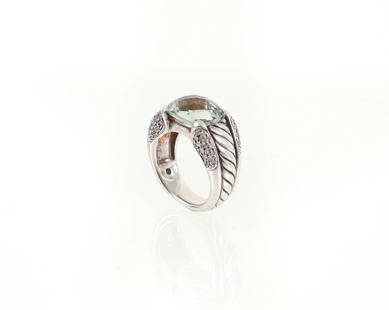David Yurman Silver Diamond Prasiolite Cable Ring (1 of 5)