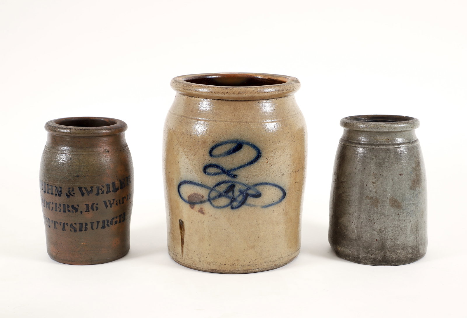 3 stoneware crocks Rihn and Weiler 16th Ward Pittsburgh with 2 others (1 of 13)