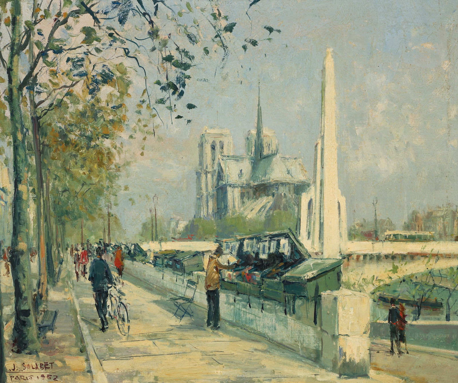 Juan Bayon Salado / Salabet 1952 oil Paris Bookstalls Notre Dame (1 of 4)