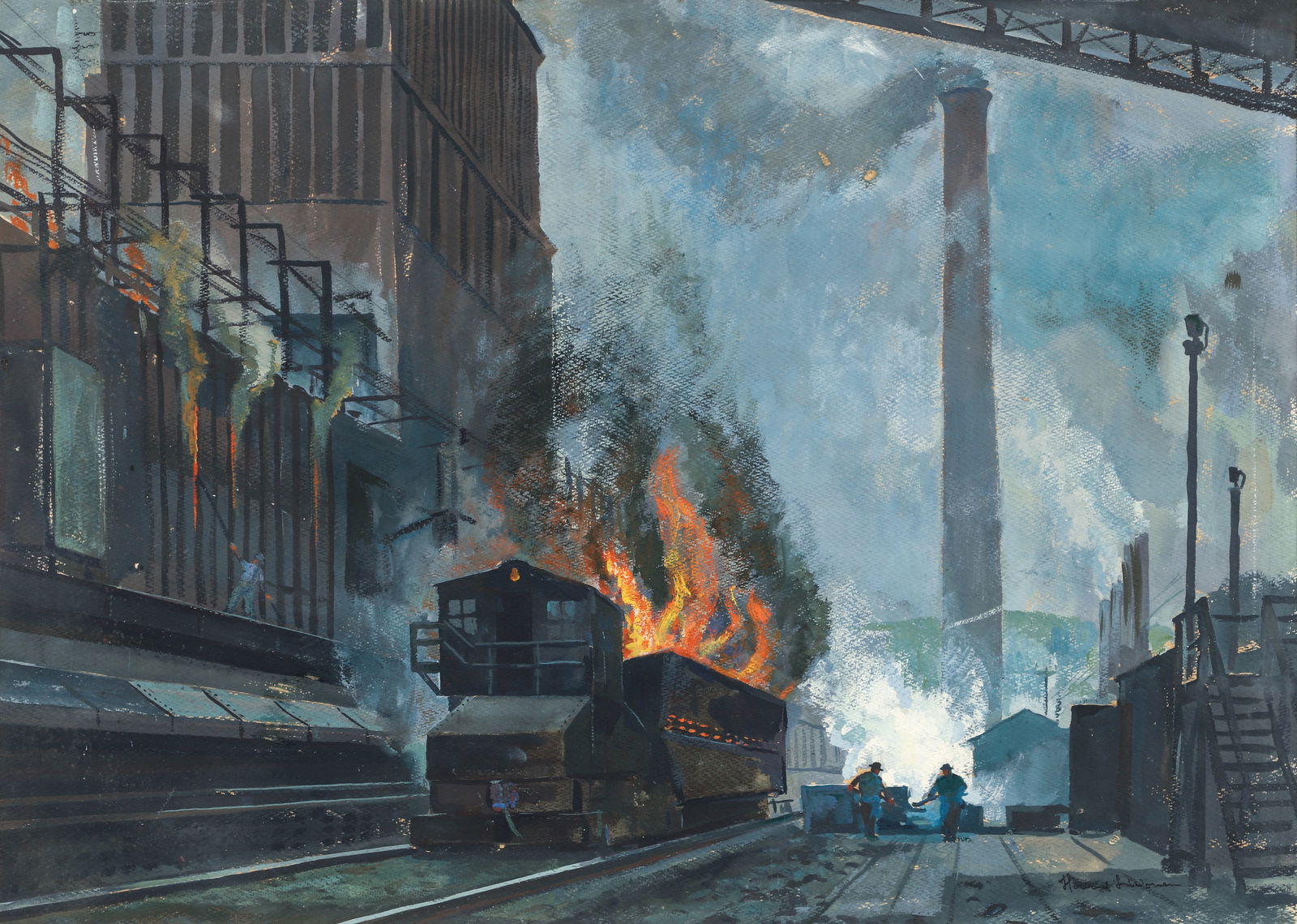 Howard L. Worner Industrial Scene Watercolor (1 of 4)