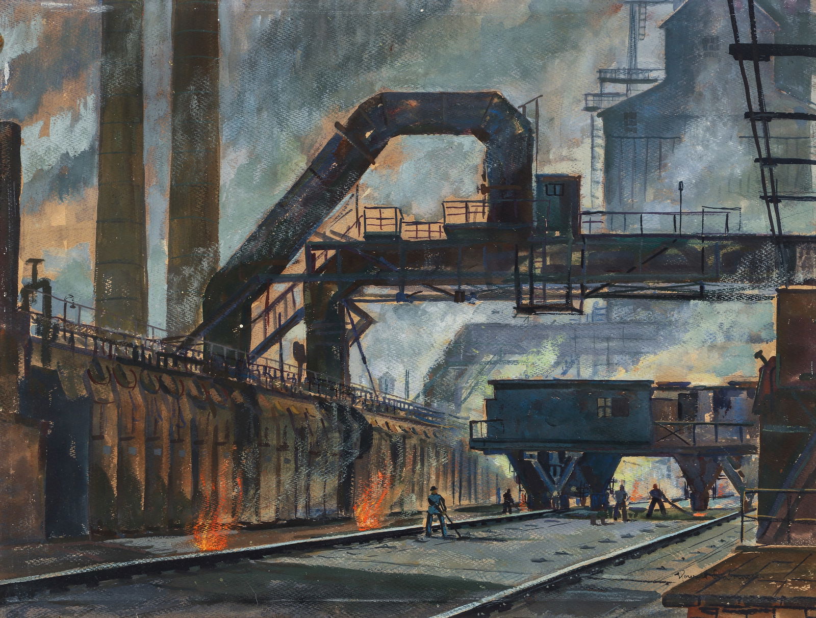 Howard L. Worner Industrial Scene Watercolor (1 of 4)