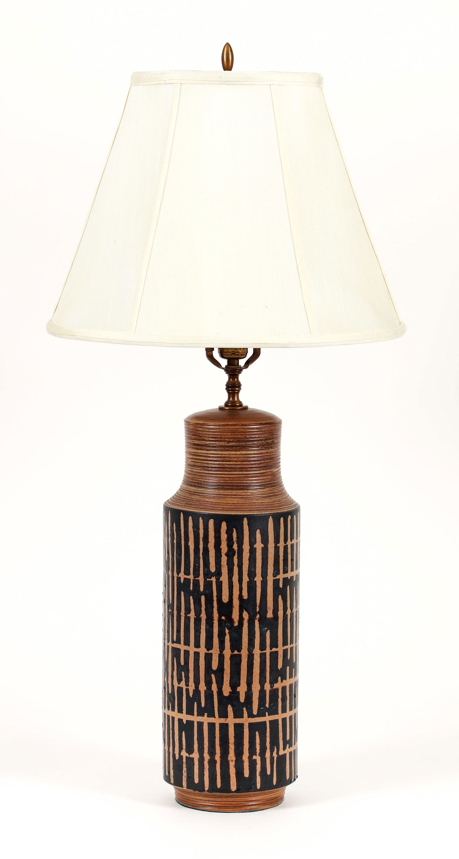 Mid Century Ceramic Lamp with geometric decoration (1 of 7)