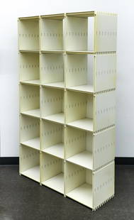 Enzo Mari for Gavina Interlocking Shelving System 1967: Enzo Mari for Gavina Glifo shelving system, 1967, Italian. The interlocking white plastic panels form cubes, which can be arranged to form an almost infinite number of shapes. Marked Gavin, Enzo Mari,