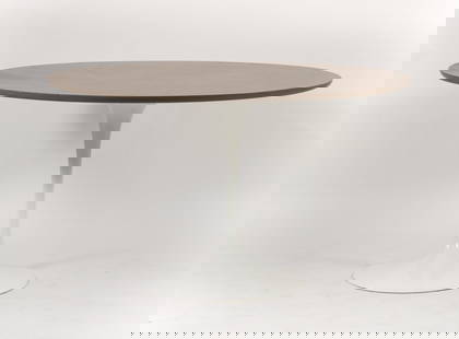 Eero Saarinen Tulip Dining Table Base for Knoll: Eero Saarinen (Finnish/American 1910-1961) for Knoll, Tulip Dining Table Base, white powder coated painted metal, Knoll labels at underside of base. 27.25 x 22 inches. With a painted replacement wood