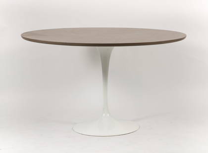 Eero Saarinen Tulip Dining Table Base for Knoll: Eero Saarinen (Finnish/American 1910-1961) for Knoll, Tulip Dining Table Base, white powder coated painted metal, Knoll labels at underside of base. 27.25 x 22 inches. With a painted replacement wood