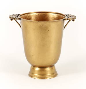 Marie Zimmermann Bat handled Champagne Cooler c.1920: Zimmermann, Marie (American, 1879-1972), Bat handled Champagne Cooler, hand wrought and patinated and hammered bronze champagne cooler, 10.25 inches tall, with Stamped M. Zimmermann impressed logo and