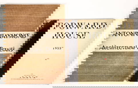 2 books including Antonin Raymond Architectural Details: Lot of 2 books on modern architecture: 1. Antonin Raymond, Architectural Details, 1947, revised edition, Architectural Book Publishing Co., original plastic comb binding with card covers, filled with