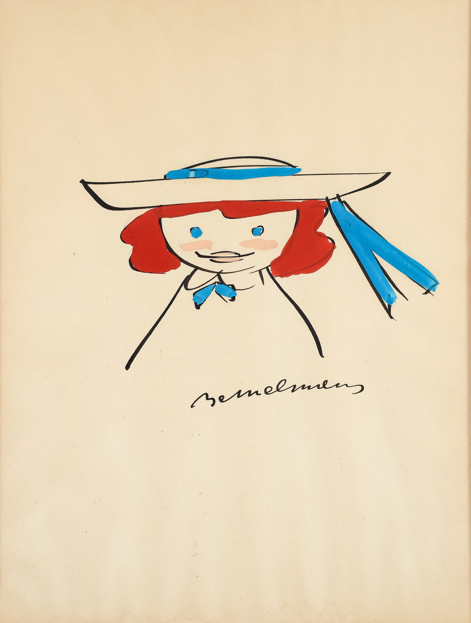 Ludwig Bemelmans orig gouache Madeline In Hat Blue Bow (1 of 5)
