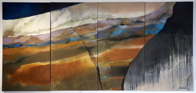 Adrienne Heinrich Large 4 Panel Abstract Polyptych: Heinrich, Adrienne (American/Pittsburgh, contemporary), Untitled 4 Panel Polyptych Abstract, c.1974, acrylic and sand on canvas, signed lower right, each panel 68 x 36 inches, unframed. Provenance: We