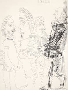 Picasso Suite 347 etching Quatre Hommes en Costume: Picasso, Pablo (Spanish, 1881-1973), Quatre Hommes en Costume Rembranesque (from the Suite 347), 1968, (Bloch 1493; BA 1509), etching on Rives wove paper, 16.25 x 12.25 inches, pencil signed and numbe