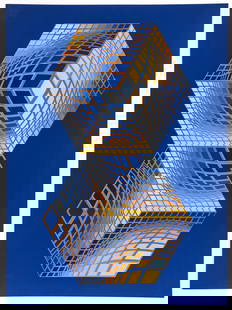 Victor Vasarely Teries 1977 Op Art Screenprint Signed: Vasarely, Victor (Hungarian, 1906-1997), Teries, from XXieme Siecle (Benavides 288), 1977, screenprint on BFK Rives, signed and numbered 75/125 in pencil at bottom corners, full sheet 29.75 x 22 inche