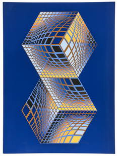 Victor Vasarely Teries 1977 Op Art Screenprint Signed: Vasarely, Victor (Hungarian, 1906-1997), Teries, from XXieme Siecle (Benavides 288), 1977, screenprint on BFK Rives, signed and numbered 75/125 in pencil at bottom corners, full sheet 29.75 x 22 inche