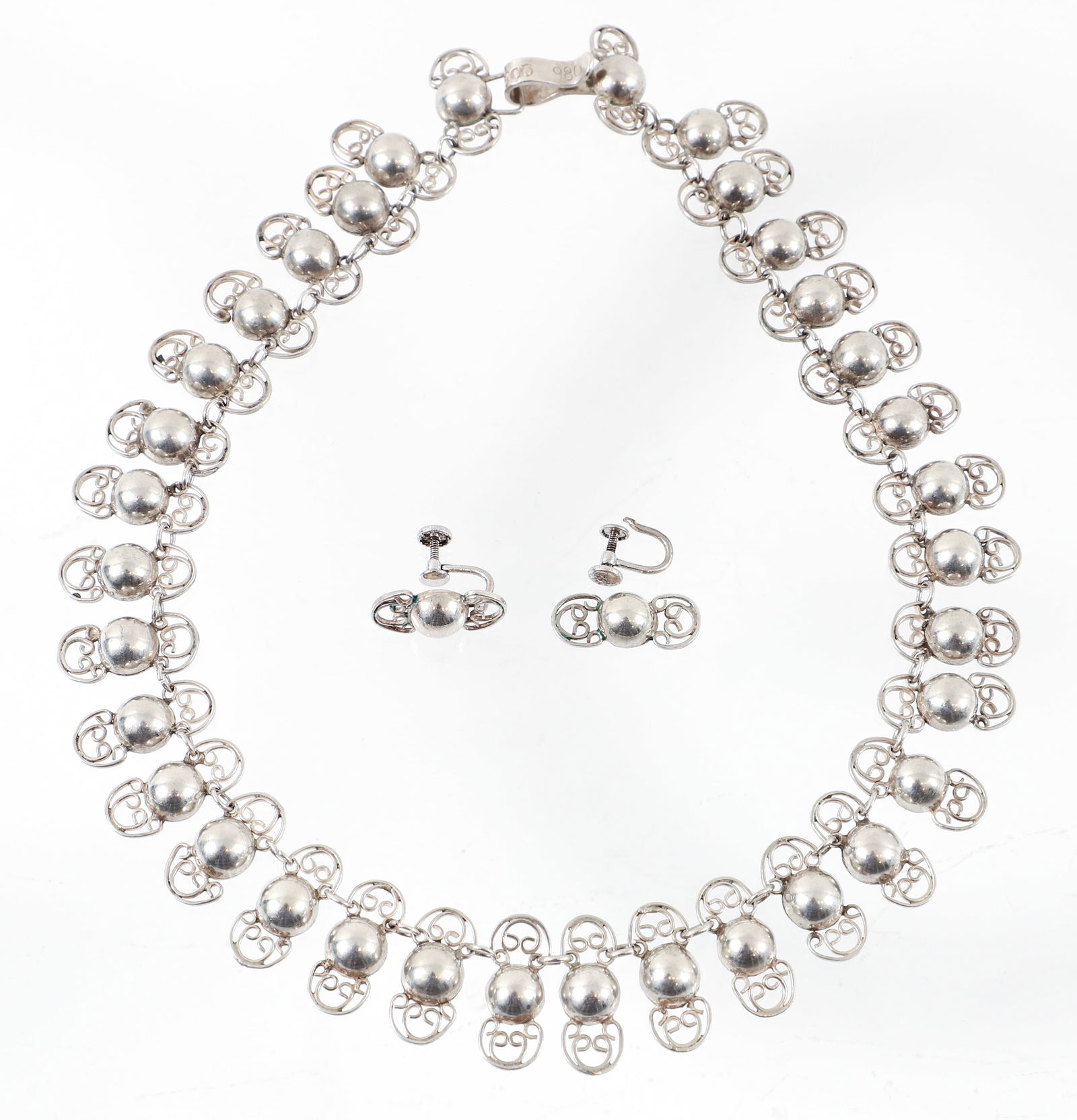 Vintage 980 Silver Quinto Taxco Necklace and Earring Set (1 of 5)