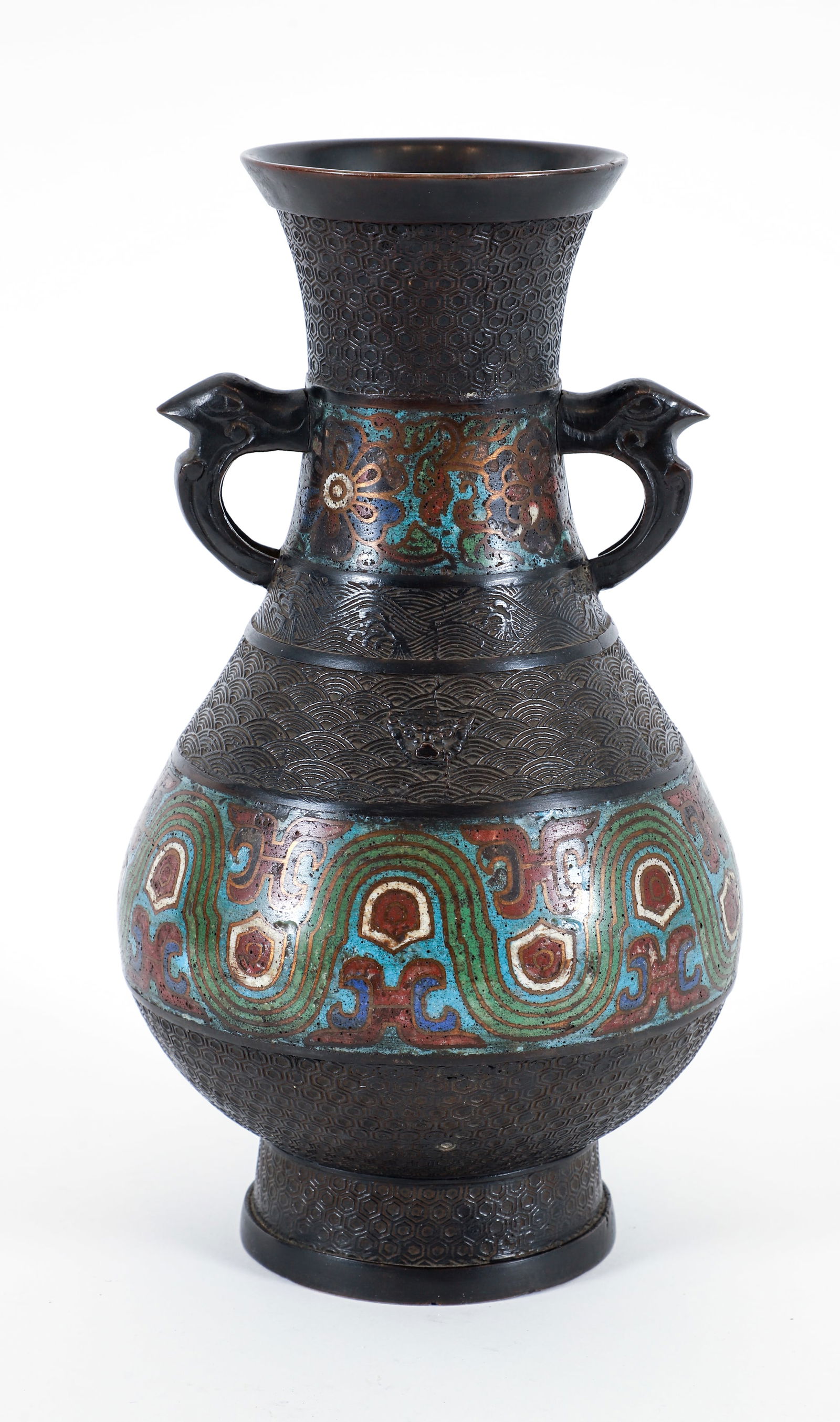 Chinese Cloisonne Vase with batwing motifs (1 of 8)