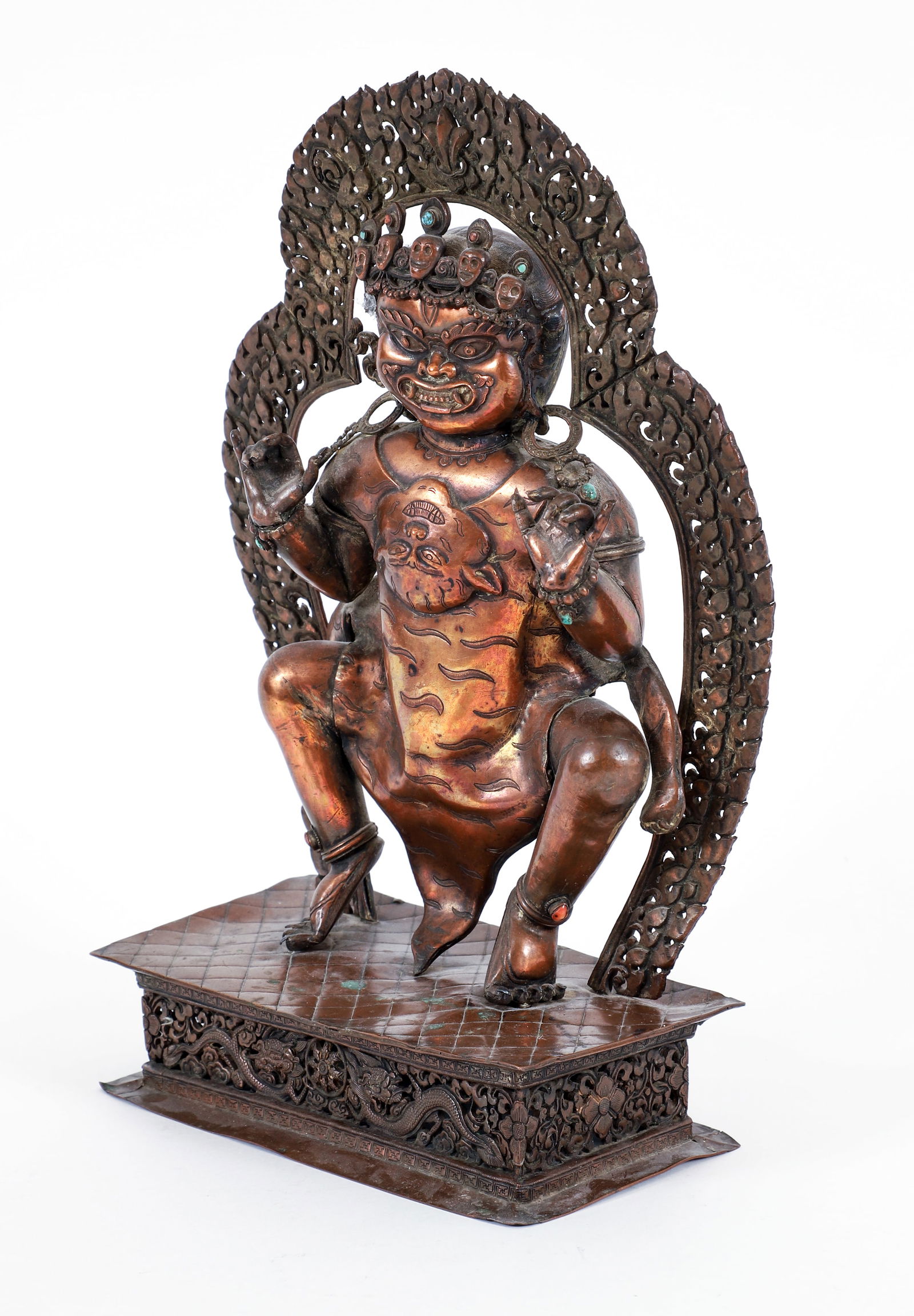 Tibetan Copper Mahakala Deity with Zodiac Shield (1 of 9)