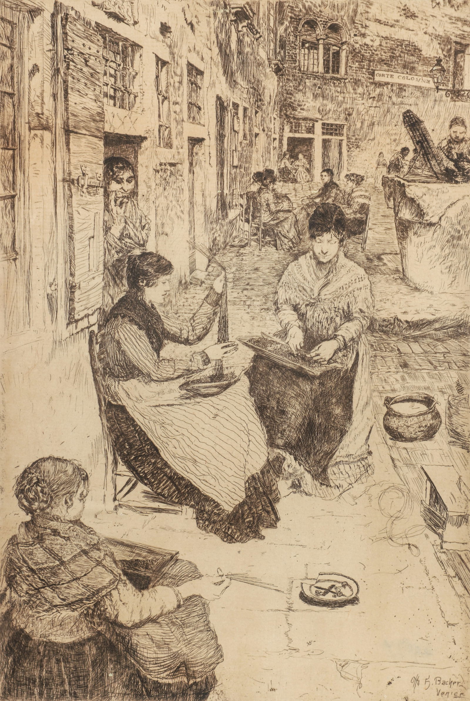Otto Henry Bacher etching The Lacemakers of Venice (1 of 4)