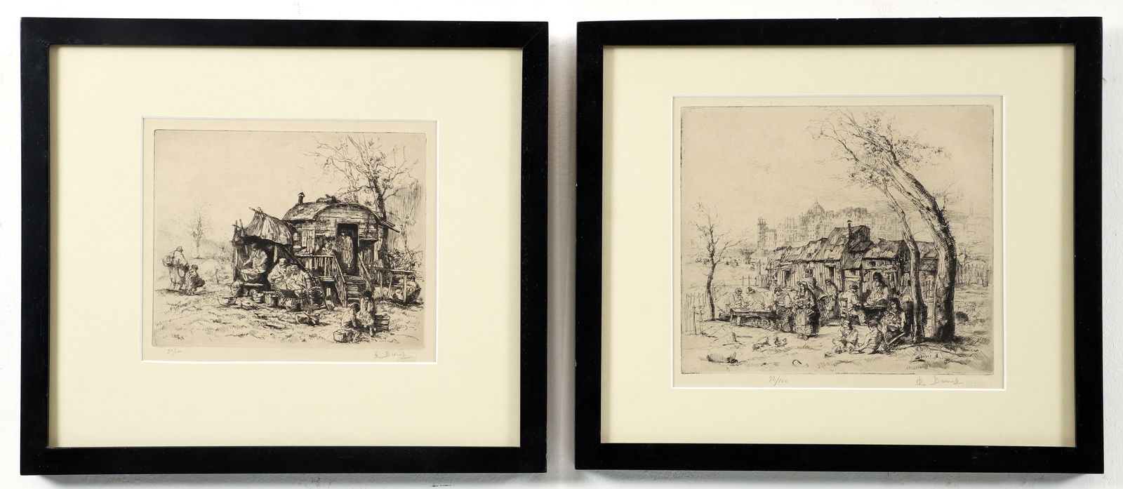 Pair of Auguste Brouet Rustic French Etchings Signed (1 of 8)