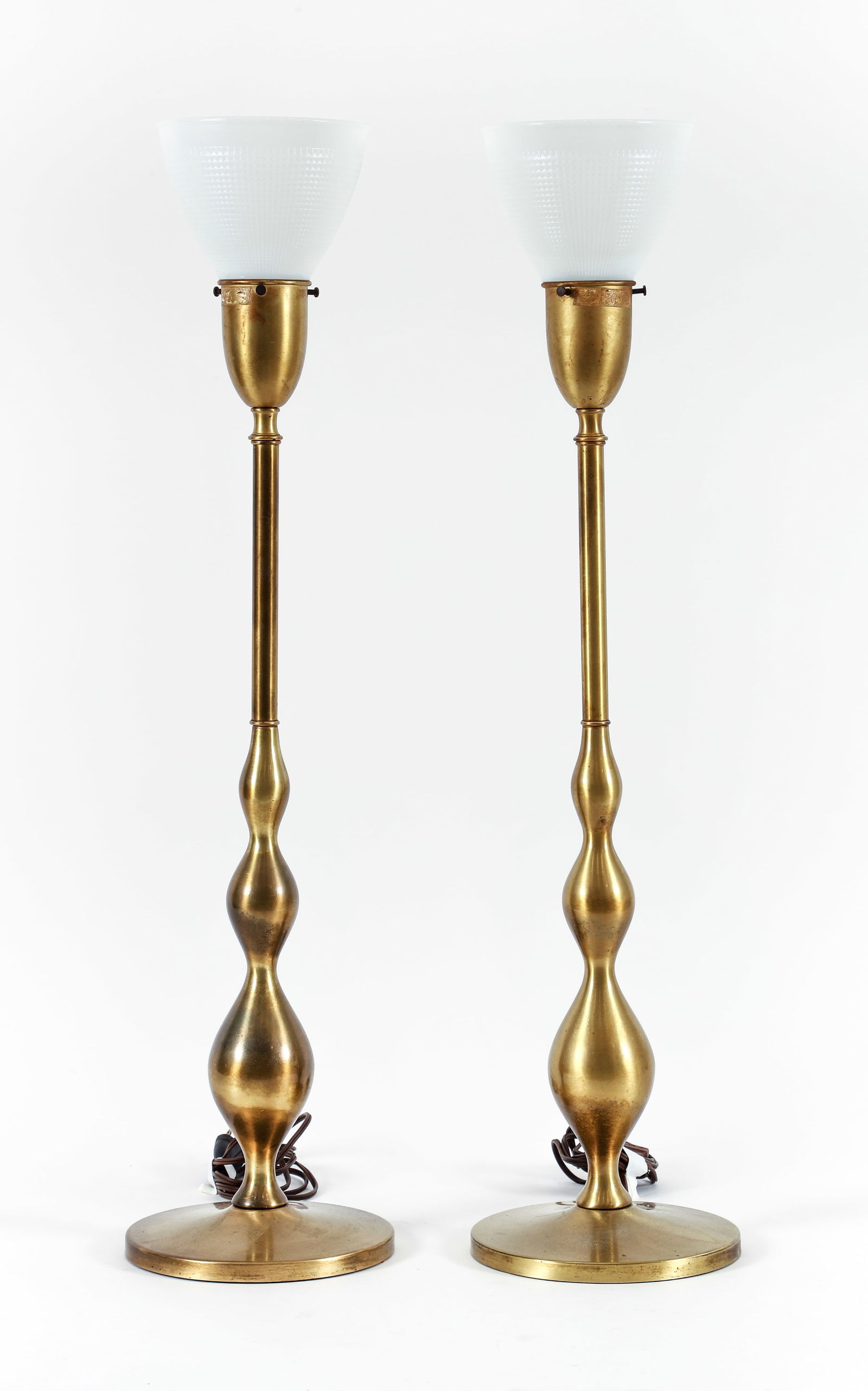 Pr of Gold Tone Brushed Metal Torchiere Table Lamps (1 of 4)