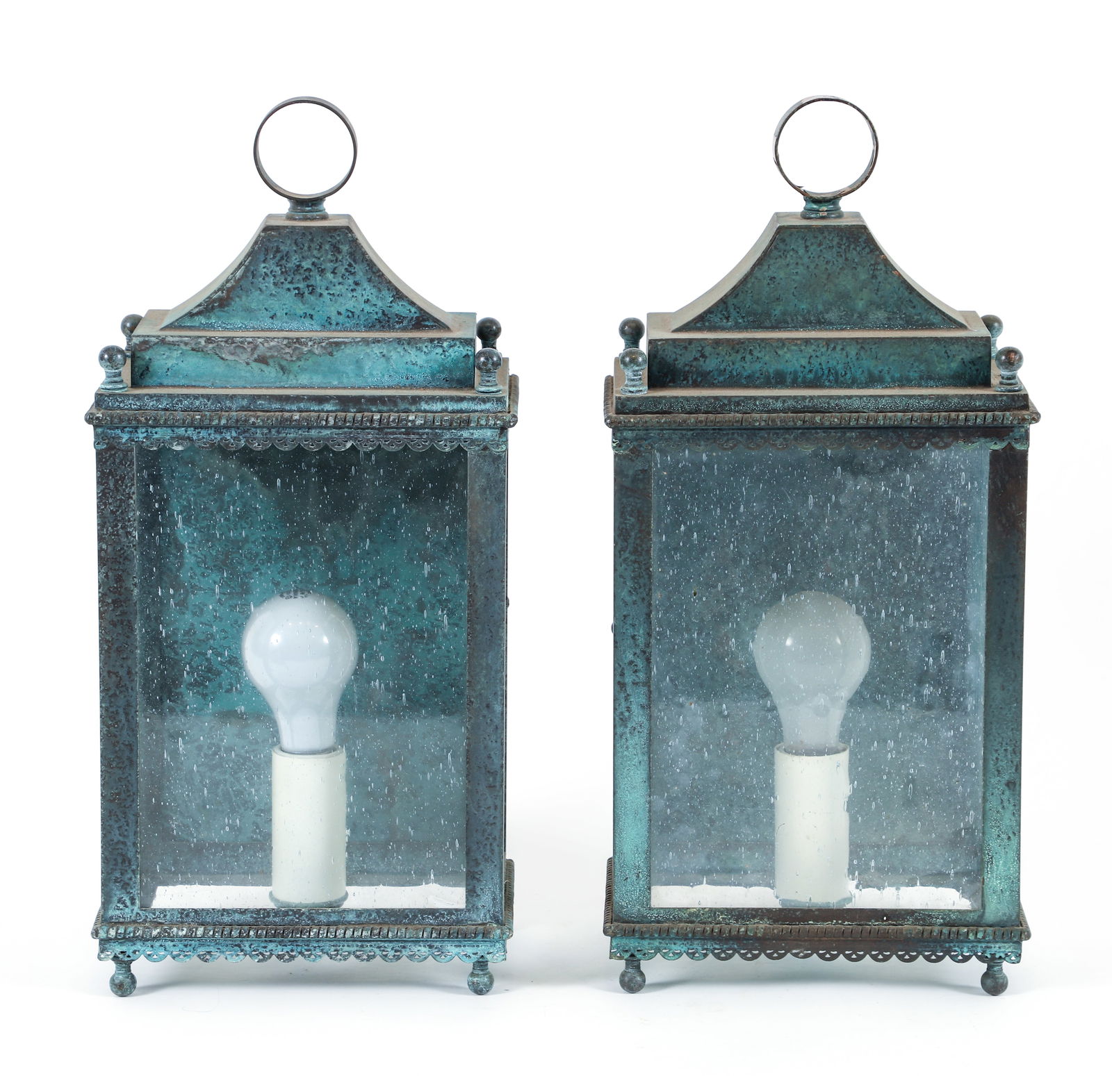 Pair Patinated Bubble Glass Sconces (1 of 6)