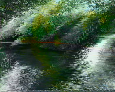 David Bottini River Glow Large Acrylic on Canvas 2011: Bottini, David (American/Maryland, contemporary), River Glow, 2011, acrylic on canvas, signed as Gabriel and dated lower right, titled on the stretcher and again signed David Bottini for Gabriel on th