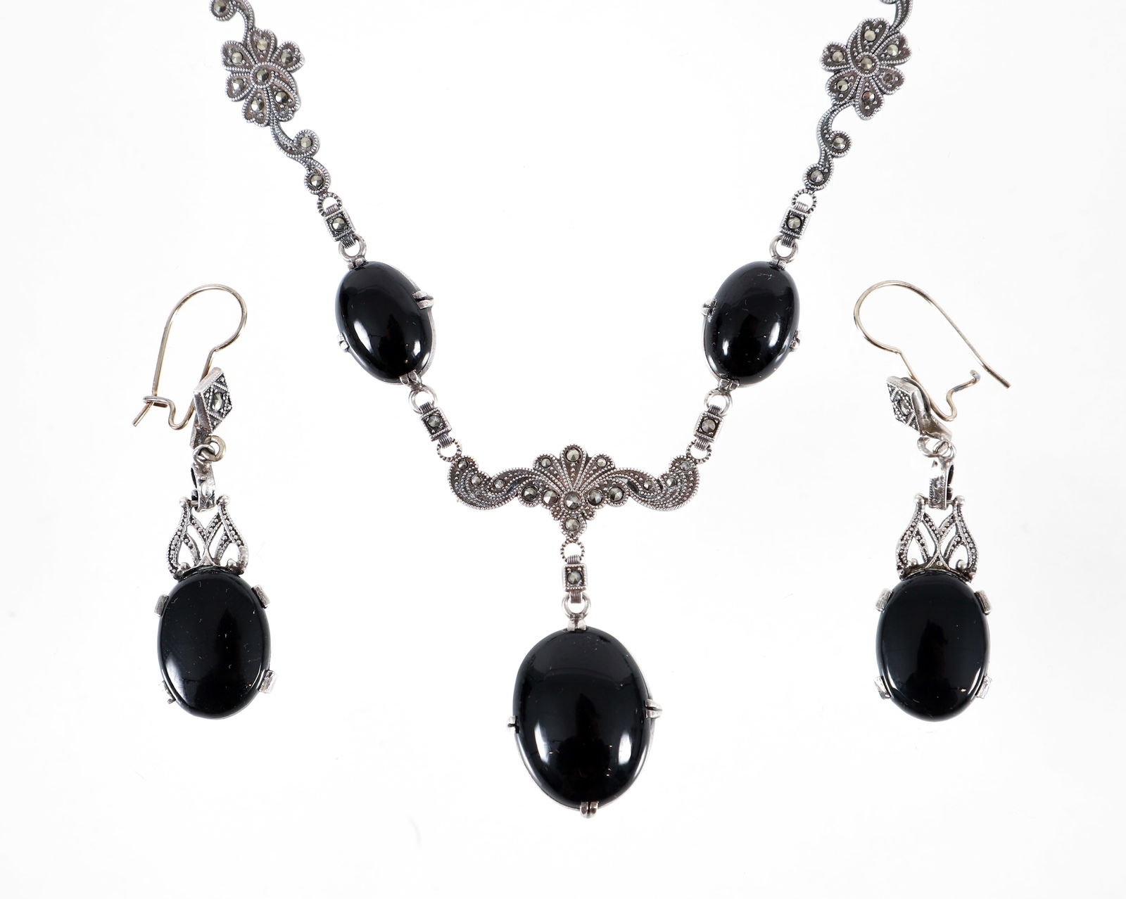 Silver Onyx Organic Necklace Earring Set (1 of 6)