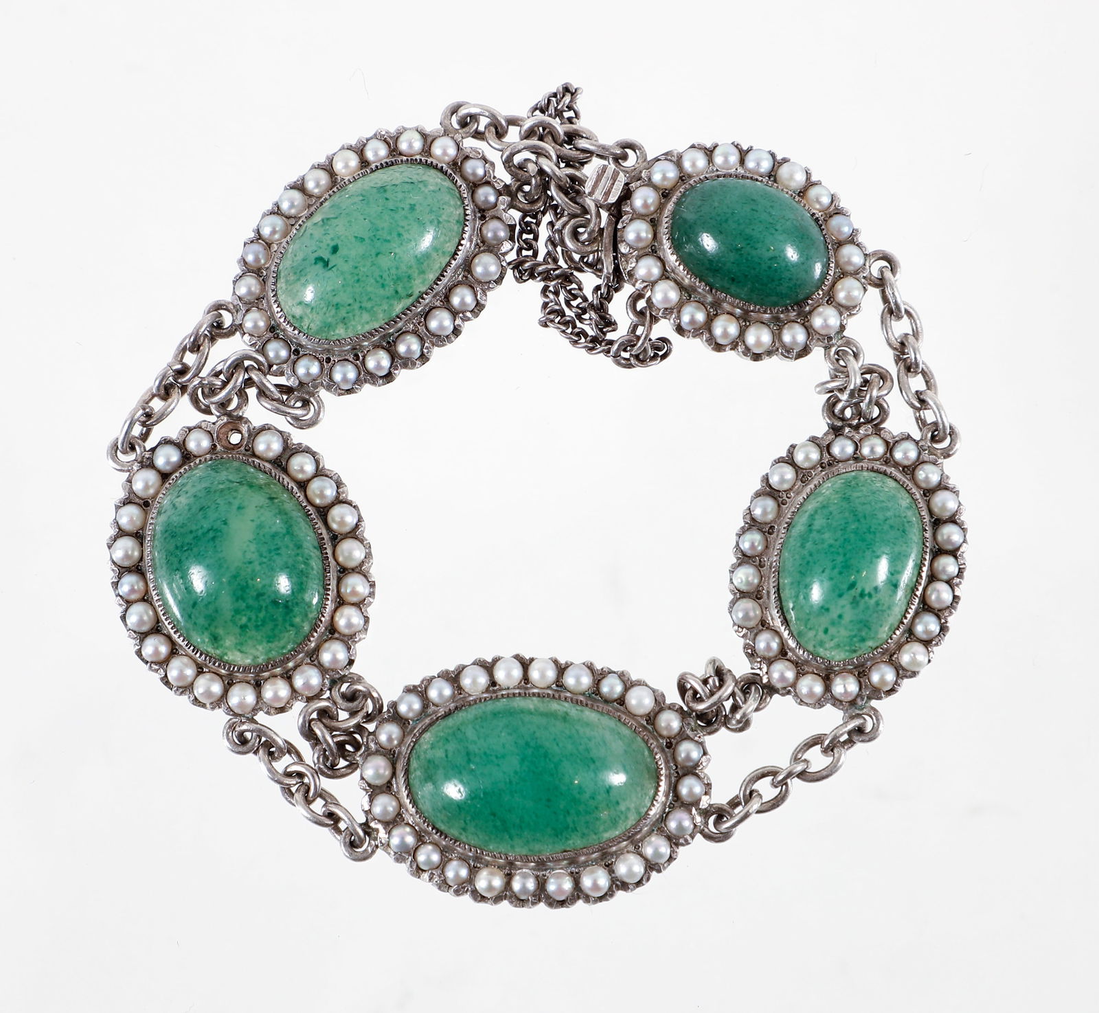 Vintage Silver Pearl Jade Bracelet (1 of 2)